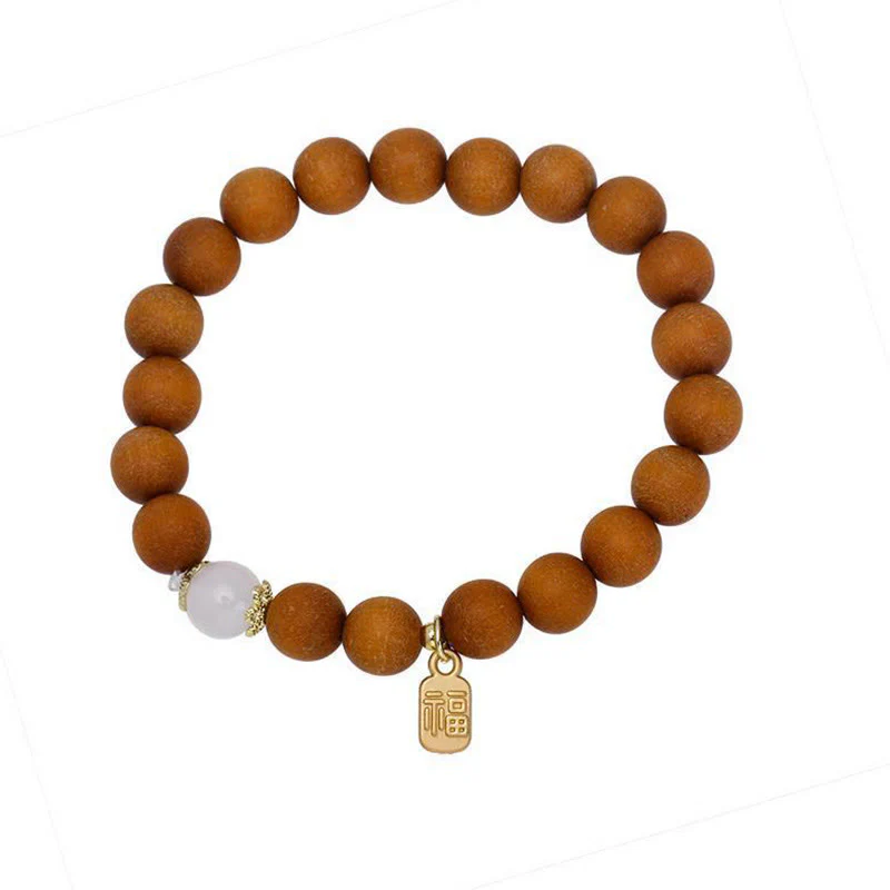 Braccialetto di protezione con ciondolo a forma di carattere Fu con occhio di gatto Buddha Stones in legno di sandalo - Image 7
