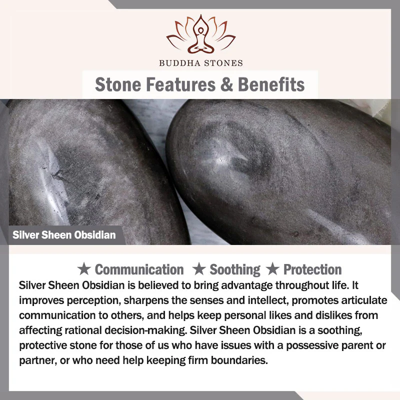Braccialetto di protezione con cuore, stella e fiore in ossidiana naturale con Buddha Stones argento lucido - Image 17