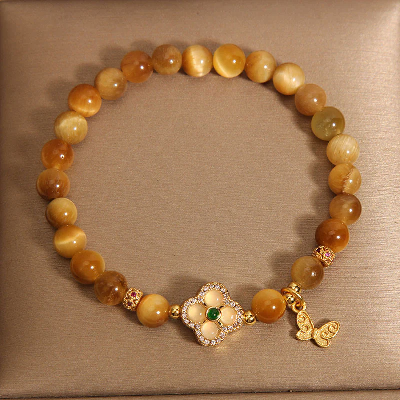 Braccialetto di protezione con farfalla a quadrifoglio e occhio di tigre Buddha Stones - Image 9