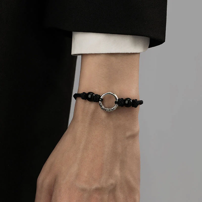 Braccialetto di protezione con fibbia della pace in onice nero in argento sterling 925 Buddha Stones - Image 11