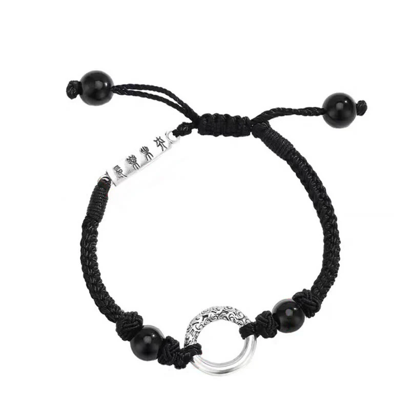 Braccialetto di protezione con fibbia della pace in onice nero in argento sterling 925 Buddha Stones - Image 12
