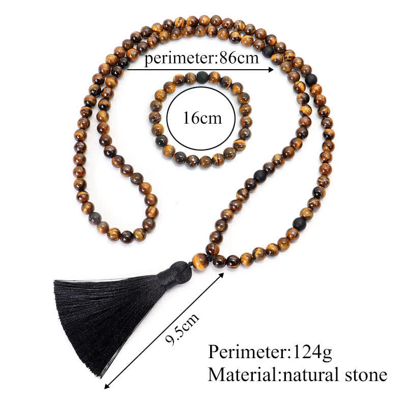 Braccialetto di protezione con nappa in occhio di tigre Buddha Stones, 108 perline Mala - Image 12