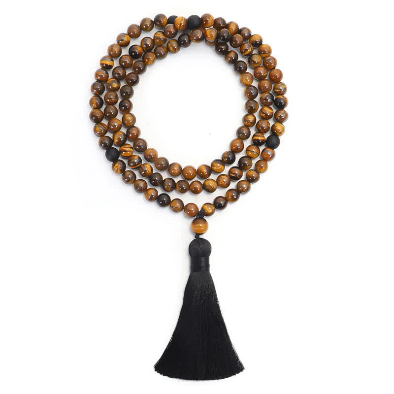 Braccialetto di protezione con nappa in occhio di tigre Buddha Stones, 108 perline Mala - Image 7
