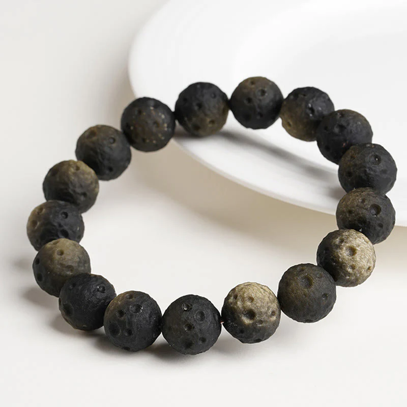Braccialetto di protezione con perle rotonde in ossidiana dorata e argento naturale Buddha Stones - Image 9