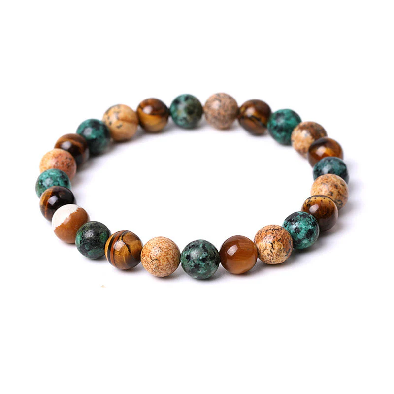 Braccialetto di protezione con perline abbinate in pietra naturale diaspro turchese occhio di tigre Buddha Stones - Image 3