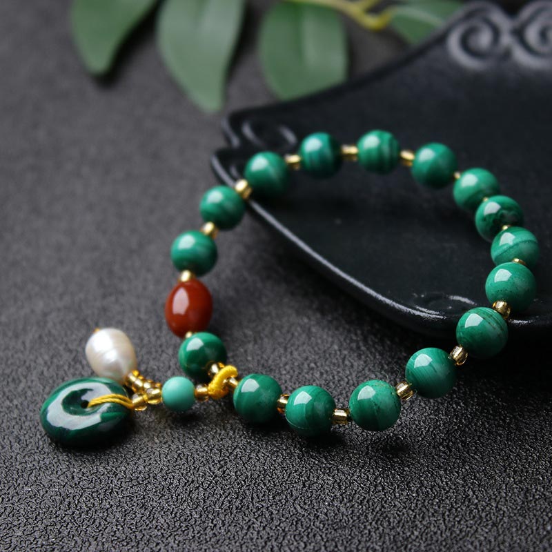 Braccialetto di protezione con perline di agata rossa e malachite naturale - Image 2