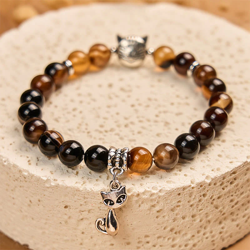 Braccialetto di protezione con perline di agata striata marrone scuro e gatto siamese color cioccolato Buddha Stones - Image 4