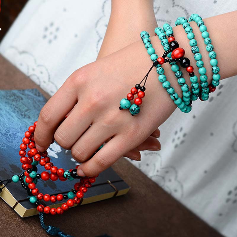 Braccialetto di protezione con perline di turchese rosso e onice nero Buddha Stones - Image 11