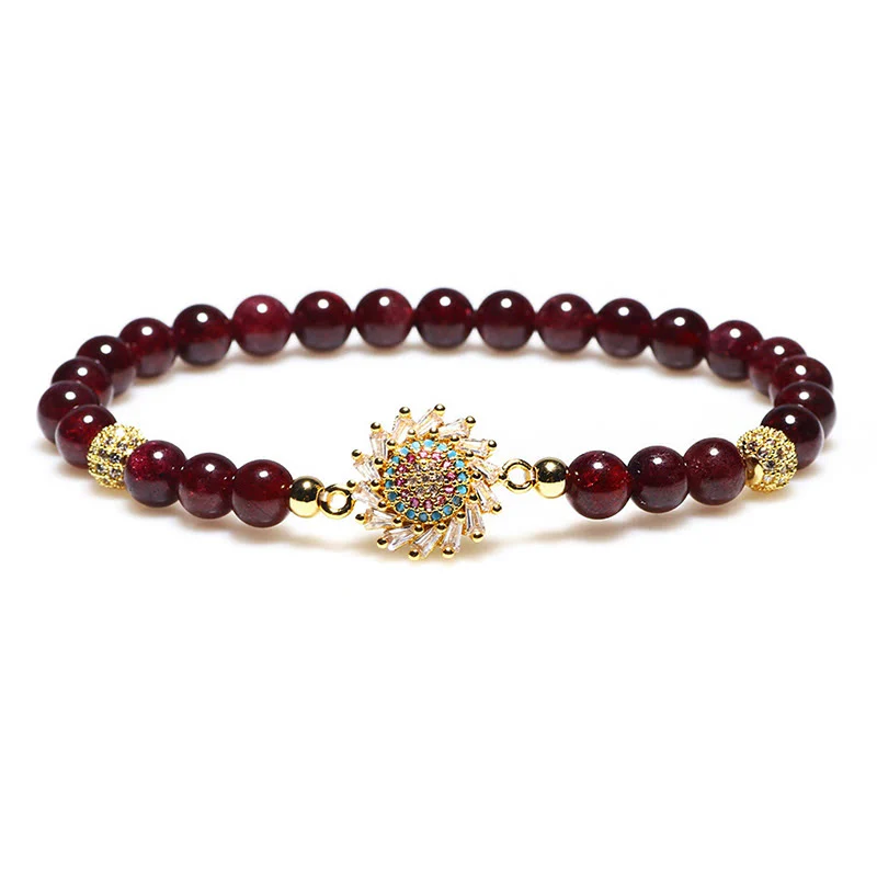 Braccialetto di protezione con perline di zircone e fiore di granato naturale Buddha Stones