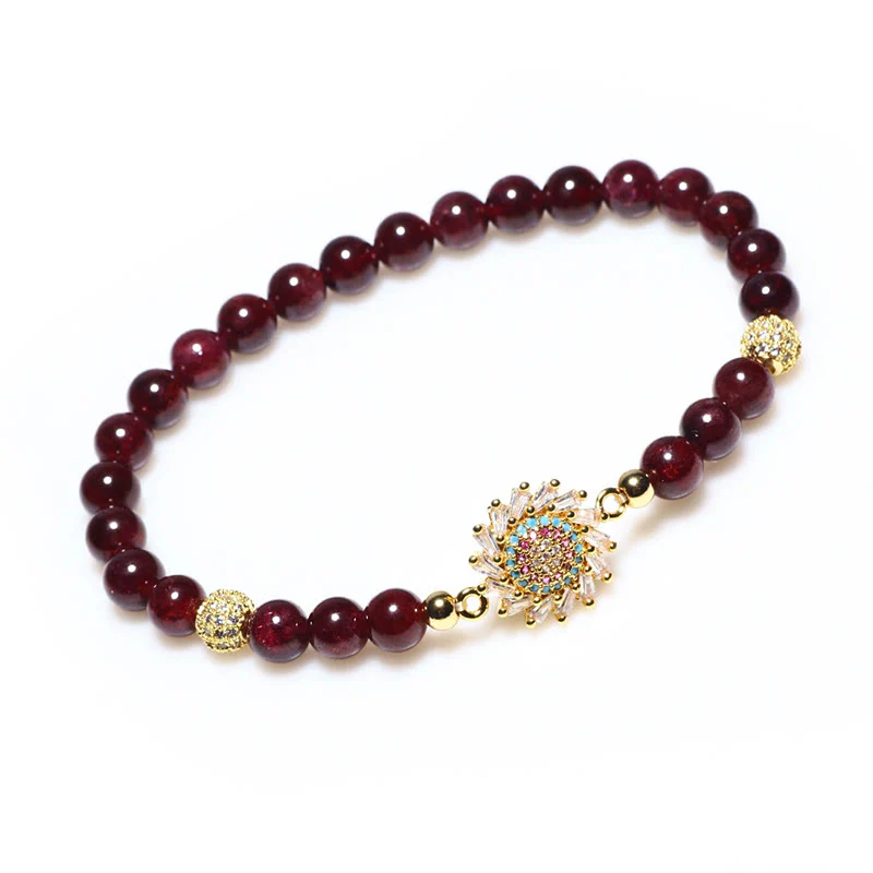 Braccialetto di protezione con perline di zircone e fiore di granato naturale Buddha Stones - Image 3