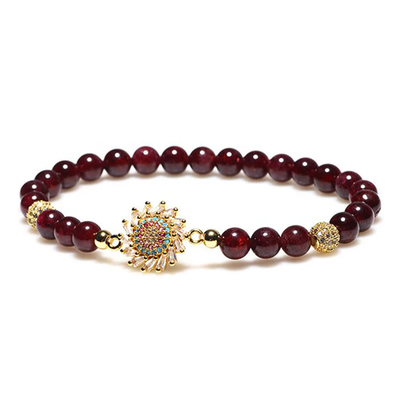 Braccialetto di protezione con perline di zircone e fiore di granato naturale Buddha Stones - Image 5