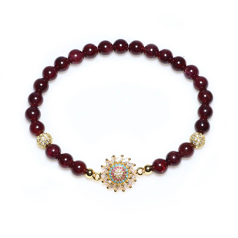 Braccialetto di protezione con perline di zircone e fiore di granato naturale Buddha Stones - Image 6