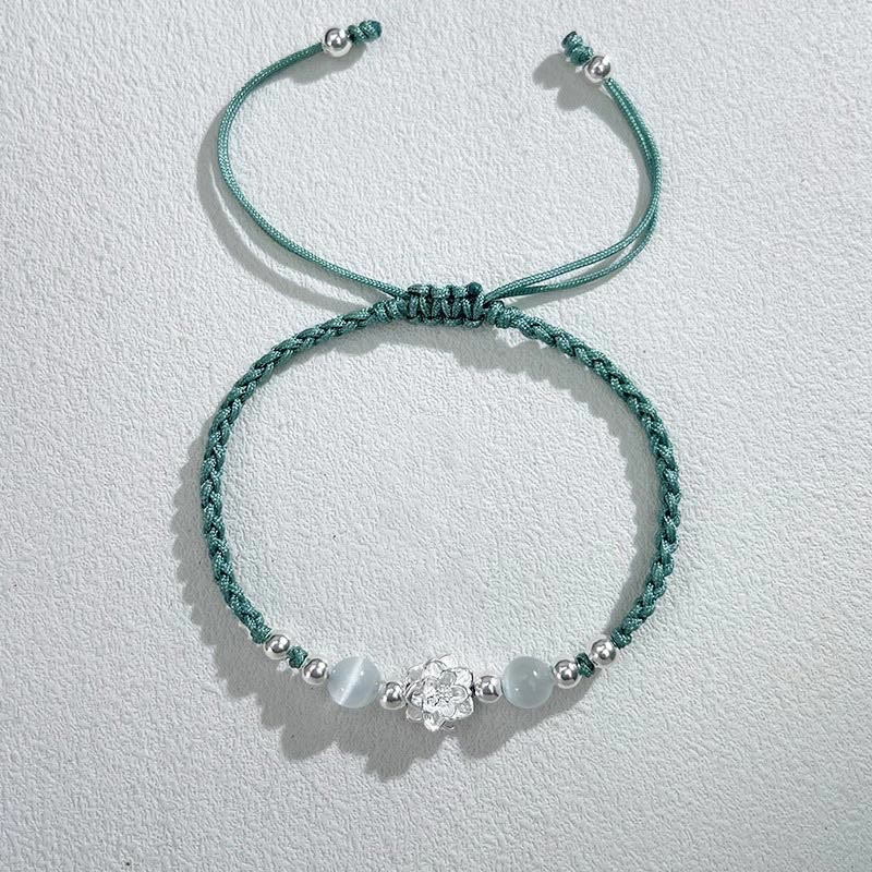 Braccialetto di protezione con perline occhio di gatto in argento sterling 999 con motivo a loto Buddha Stones - Image 16