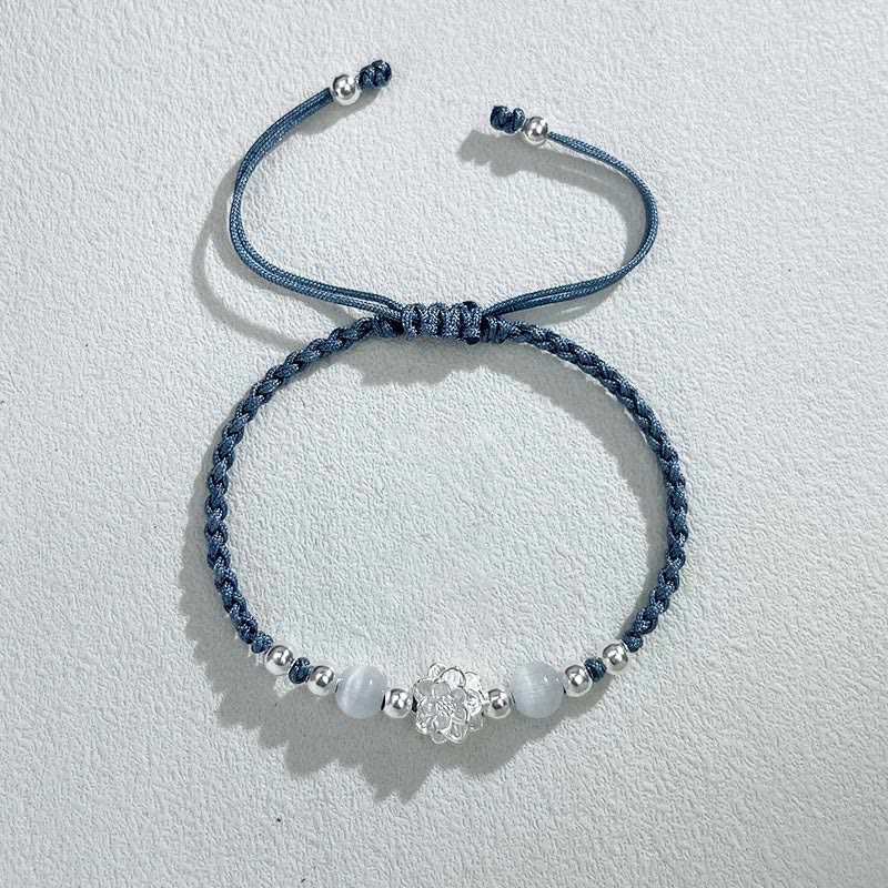 Braccialetto di protezione con perline occhio di gatto in argento sterling 999 con motivo a loto Buddha Stones - Image 17