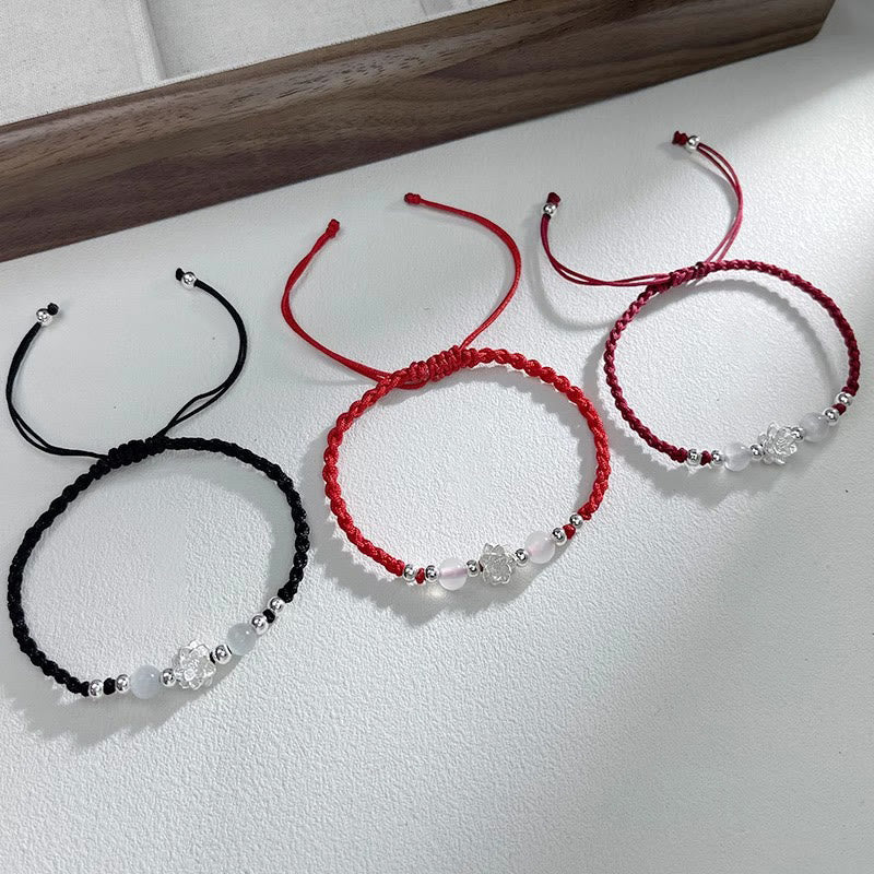 Braccialetto di protezione con perline occhio di gatto in argento sterling 999 con motivo a loto Buddha Stones - Image 3