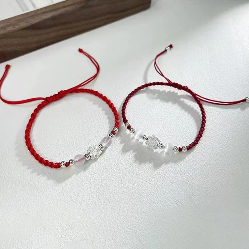 Braccialetto di protezione con perline occhio di gatto in argento sterling 999 con motivo a loto Buddha Stones - Image 4