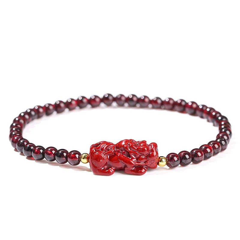 Braccialetto di protezione con perline quadrate in quarzo fragola, granato, cinabro , Buddha Stones - Image 10