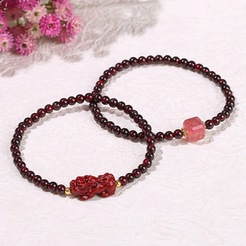Braccialetto di protezione con perline quadrate in quarzo fragola, granato, cinabro , Buddha Stones - Image 16