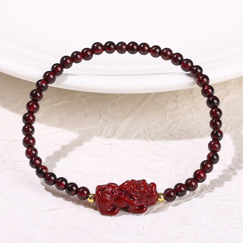 Braccialetto di protezione con perline quadrate in quarzo fragola, granato, cinabro , Buddha Stones - Image 2