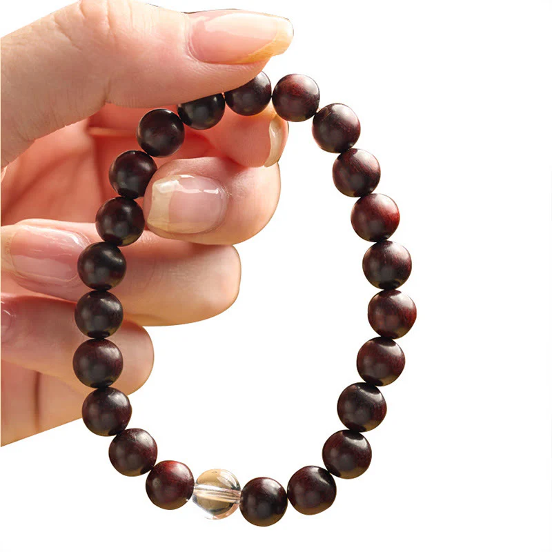 Braccialetto di protezione con piccole foglie di sandalo rosso e cristallo bianco Buddha Stones - Image 10