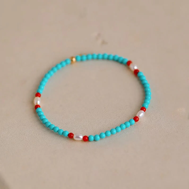 Braccialetto di protezione con piccole perle di agata rossa e turchese Buddha Stones - Image 3