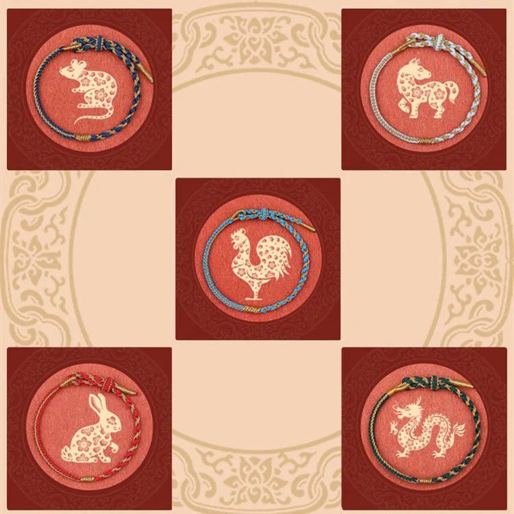 Braccialetto di protezione con treccia in corda, fatto a mano con Buddha Stones , zodiaco cinese, coniglio, gallo, topo, cavallo, drago - Image 17