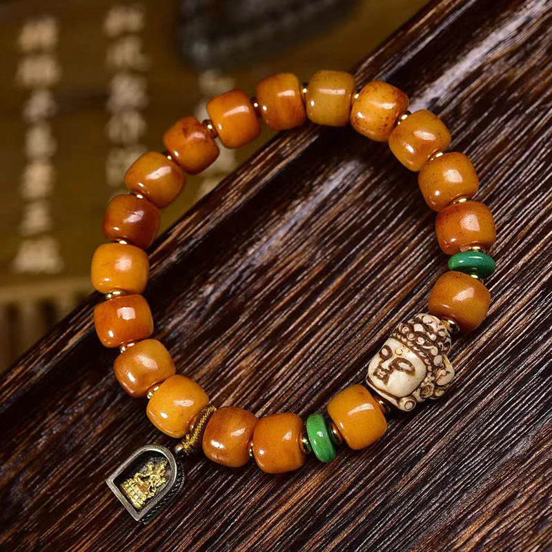 Braccialetto di protezione dalla fortuna con testa di Buddha, perline di osso di cammello tibetano naturale , Buddha Stones - Image 2