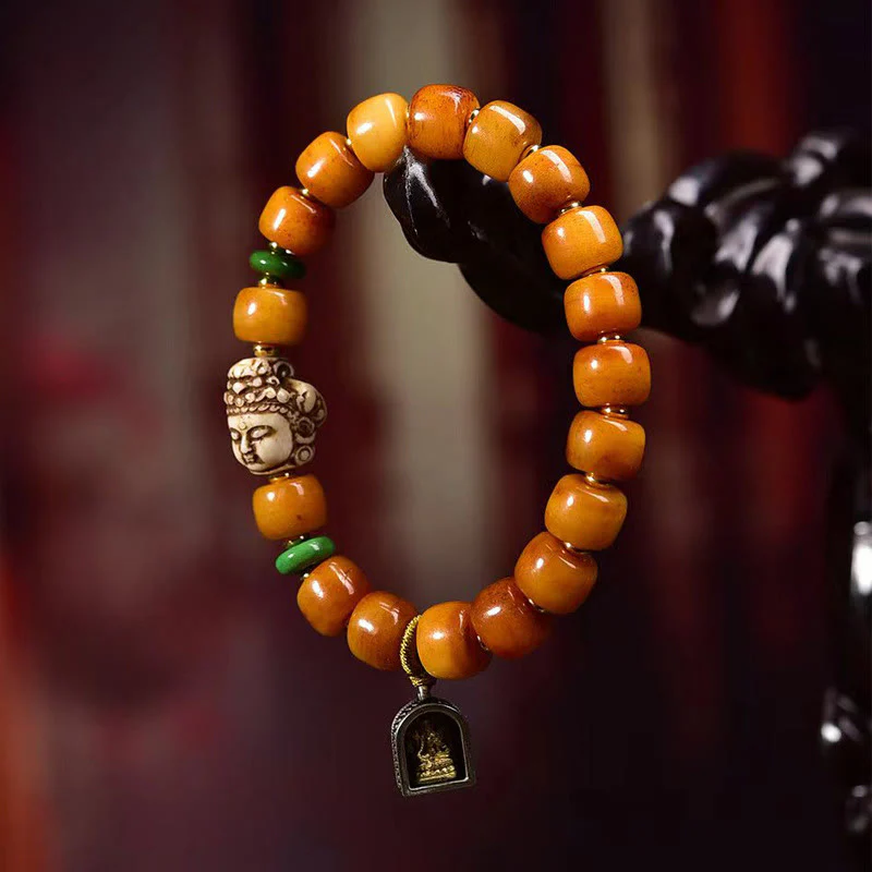 Braccialetto di protezione dalla fortuna con testa di Buddha, perline di osso di cammello tibetano naturale , Buddha Stones - Image 3