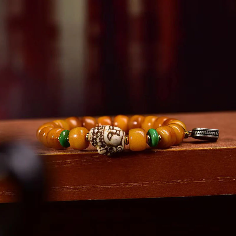 Braccialetto di protezione dalla fortuna con testa di Buddha, perline di osso di cammello tibetano naturale , Buddha Stones - Image 4