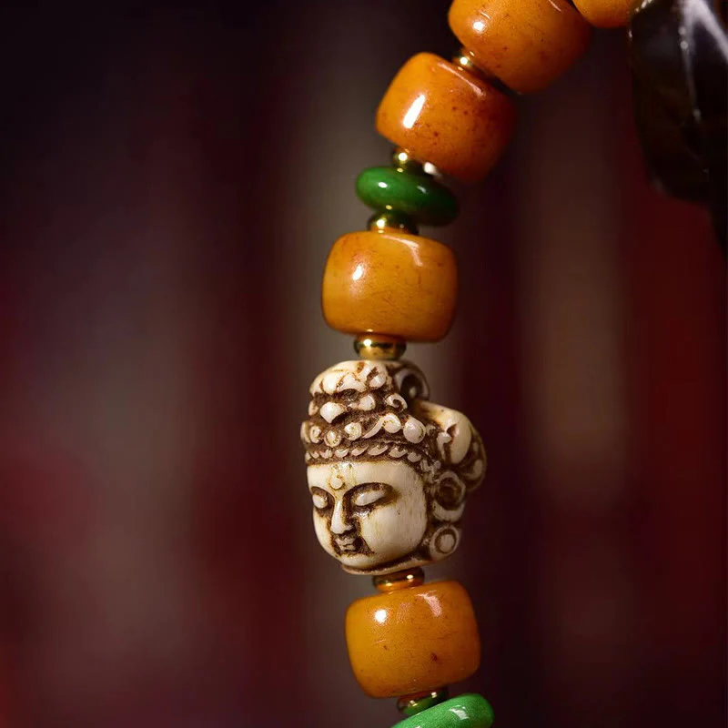 Braccialetto di protezione dalla fortuna con testa di Buddha, perline di osso di cammello tibetano naturale , Buddha Stones - Image 5