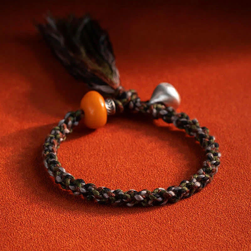 Braccialetto di protezione dei desideri con peso in ambra tibetana fatto a mano in argento sterling 990 - Image 10