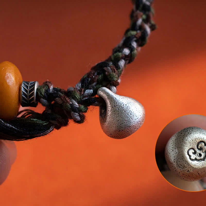 Braccialetto di protezione dei desideri con peso in ambra tibetana fatto a mano in argento sterling 990 - Image 11