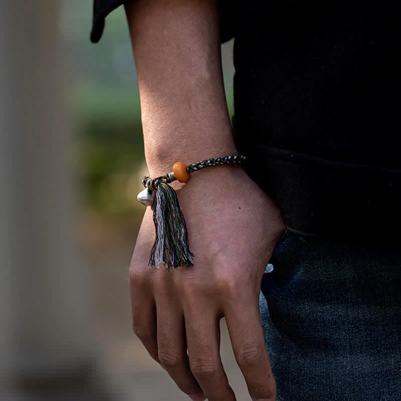Braccialetto di protezione dei desideri con peso in ambra tibetana fatto a mano in argento sterling 990 - Image 3