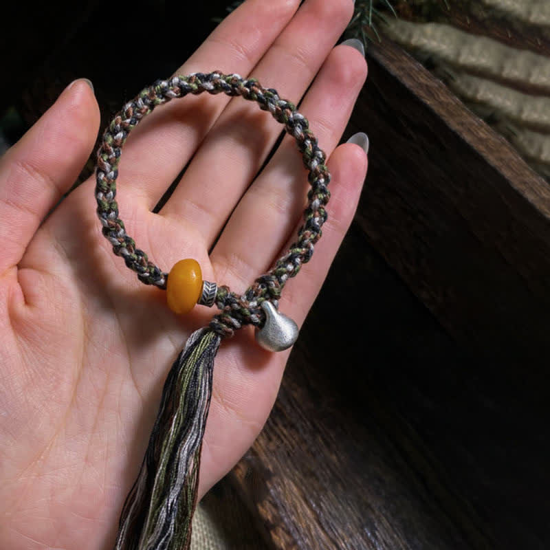 Braccialetto di protezione dei desideri con peso in ambra tibetana fatto a mano in argento sterling 990 - Image 7