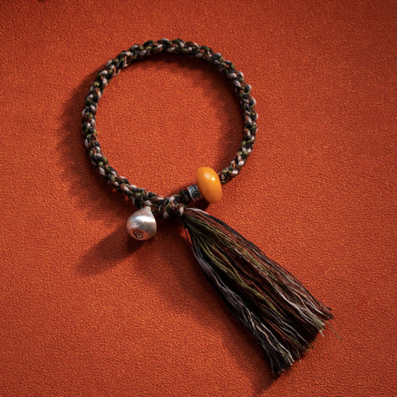 Braccialetto di protezione dei desideri con peso in ambra tibetana fatto a mano in argento sterling 990 - Image 9