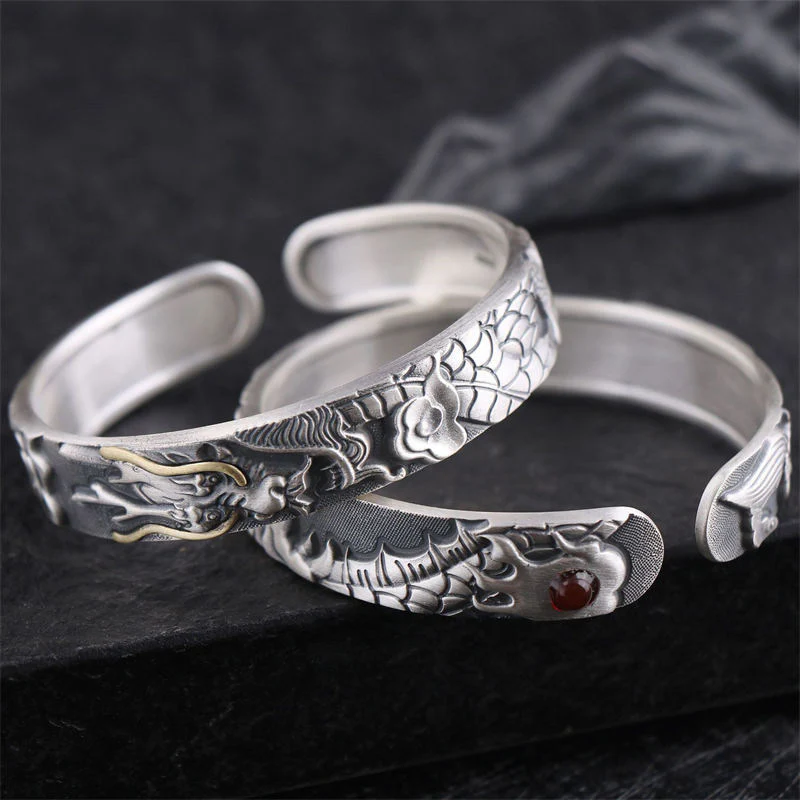 Braccialetto di protezione della forza del drago in argento sterling 999 Buddha Stones - Image 2