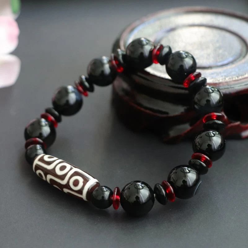 Braccialetto di protezione della ricchezza con perline Dzi a nove occhi in onice nero Buddha Stones - Image 3