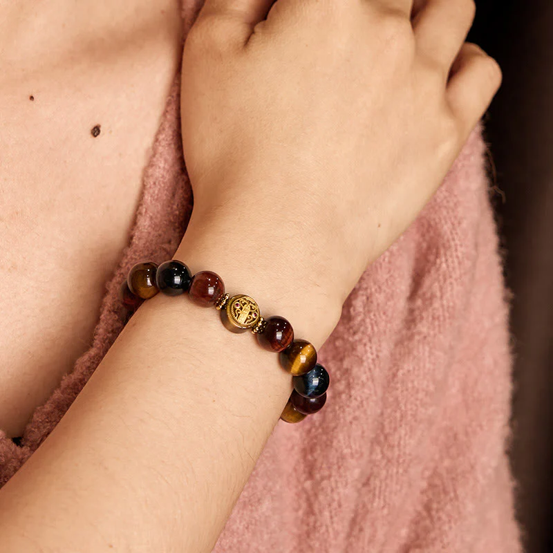 Braccialetto di protezione e coraggio con perline di pietra occhio di tigre e pietre Buddha Stones - Image 3