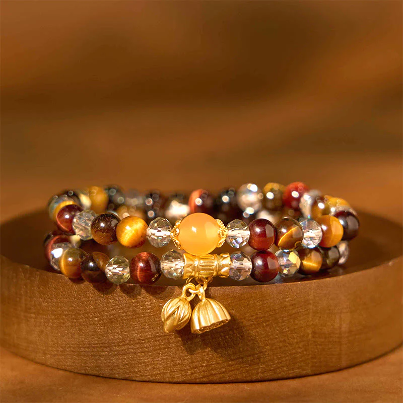 Braccialetto di protezione elastico multi-cerchio con occhio di tigre colorato Buddha Stones Lotus