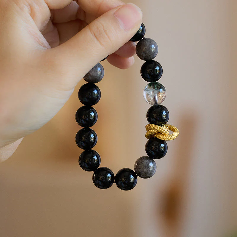 Braccialetto di protezione fantasma verde drago in ossidiana lucida argento naturale Buddha Stones - Image 10