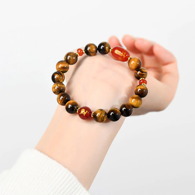 Braccialetto di protezione in agata rossa naturale con occhio di tigre e 12 Buddha Stones - Image 15
