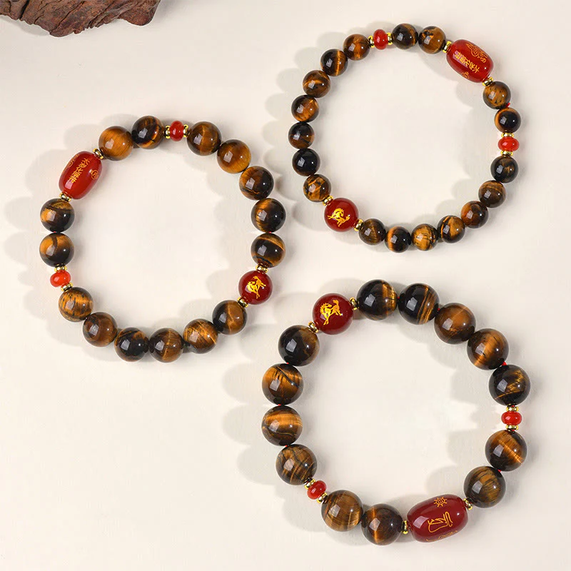 Braccialetto di protezione in agata rossa naturale con occhio di tigre e 12 Buddha Stones - Image 2