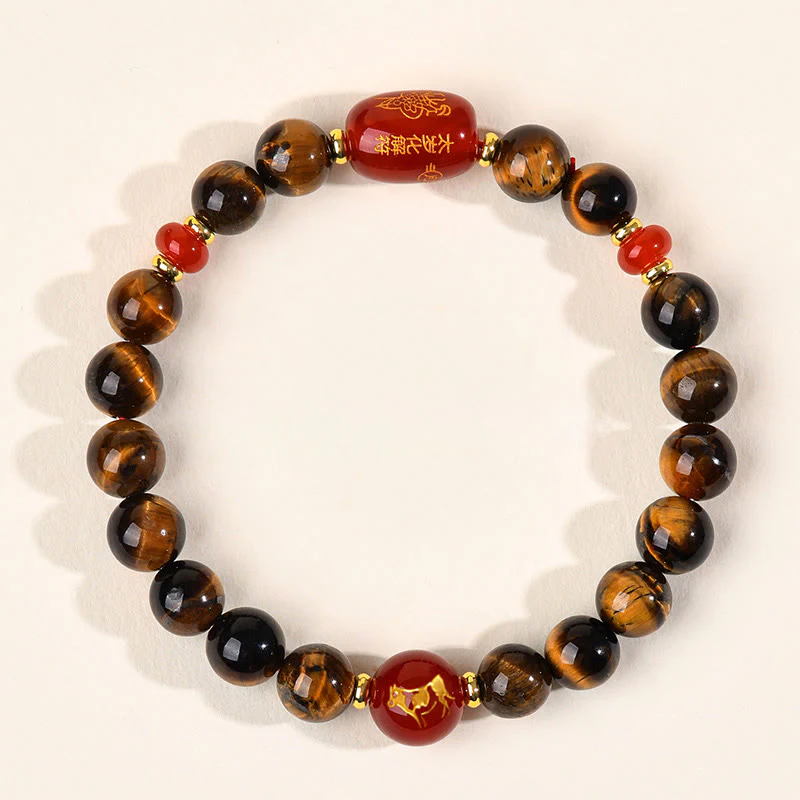 Braccialetto di protezione in agata rossa naturale con occhio di tigre e 12 Buddha Stones - Image 3