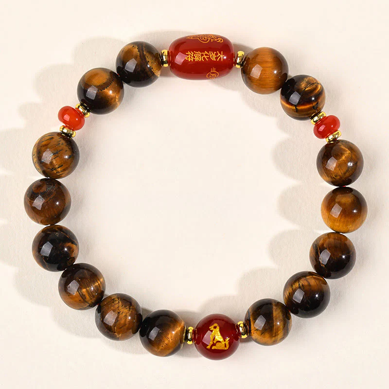 Braccialetto di protezione in agata rossa naturale con occhio di tigre e 12 Buddha Stones - Image 32