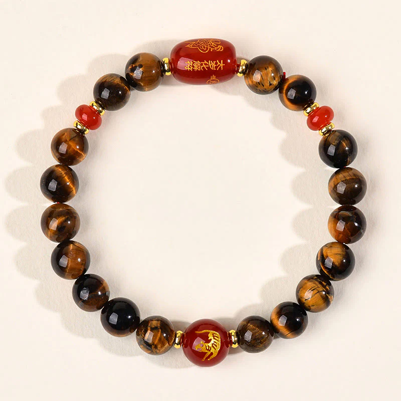 Braccialetto di protezione in agata rossa naturale con occhio di tigre e 12 Buddha Stones - Image 4