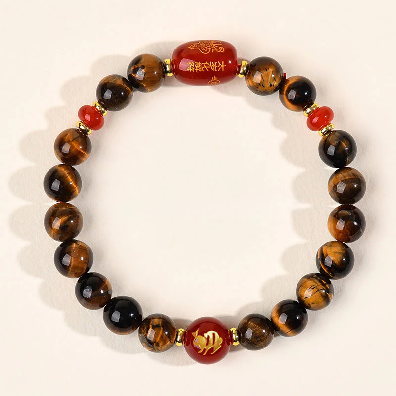 Braccialetto di protezione in agata rossa naturale con occhio di tigre e 12 Buddha Stones - Image 5