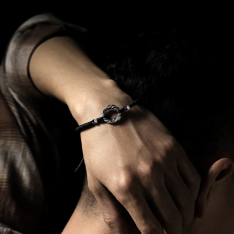 Braccialetto di protezione in corda di cera nera con fibbia della pace in argento sterling 999 Buddha Stones - Image 16