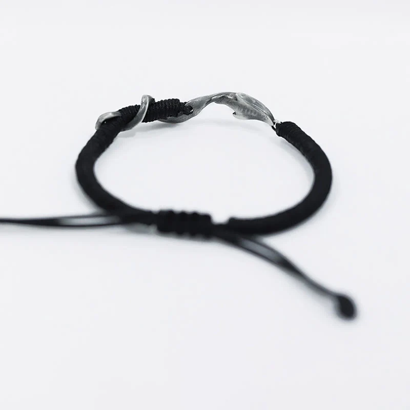 Braccialetto di protezione in corda di cera nera con squalo in argento sterling 999 Buddha Stones - Image 10