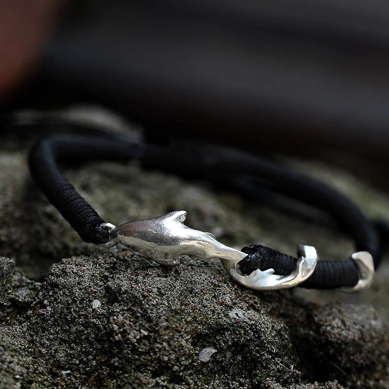 Braccialetto di protezione in corda di cera nera con squalo in argento sterling 999 Buddha Stones - Image 17