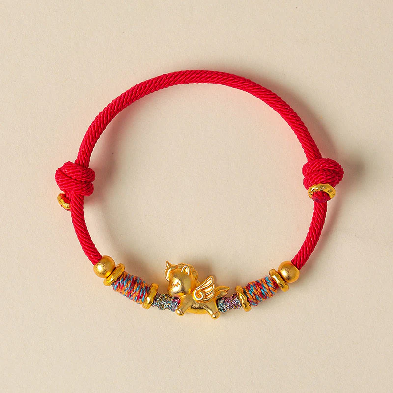 Braccialetto di protezione in corda intrecciata placcato oro con Buddha Stones Anno del Cavallo in argento sterling 999 - Image 11